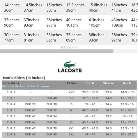 lacoste uk size chart.